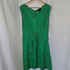 MARC JACOBS 100% Silk Heart Peplum Sleeveless V Neck Dress Romantic Love Bright